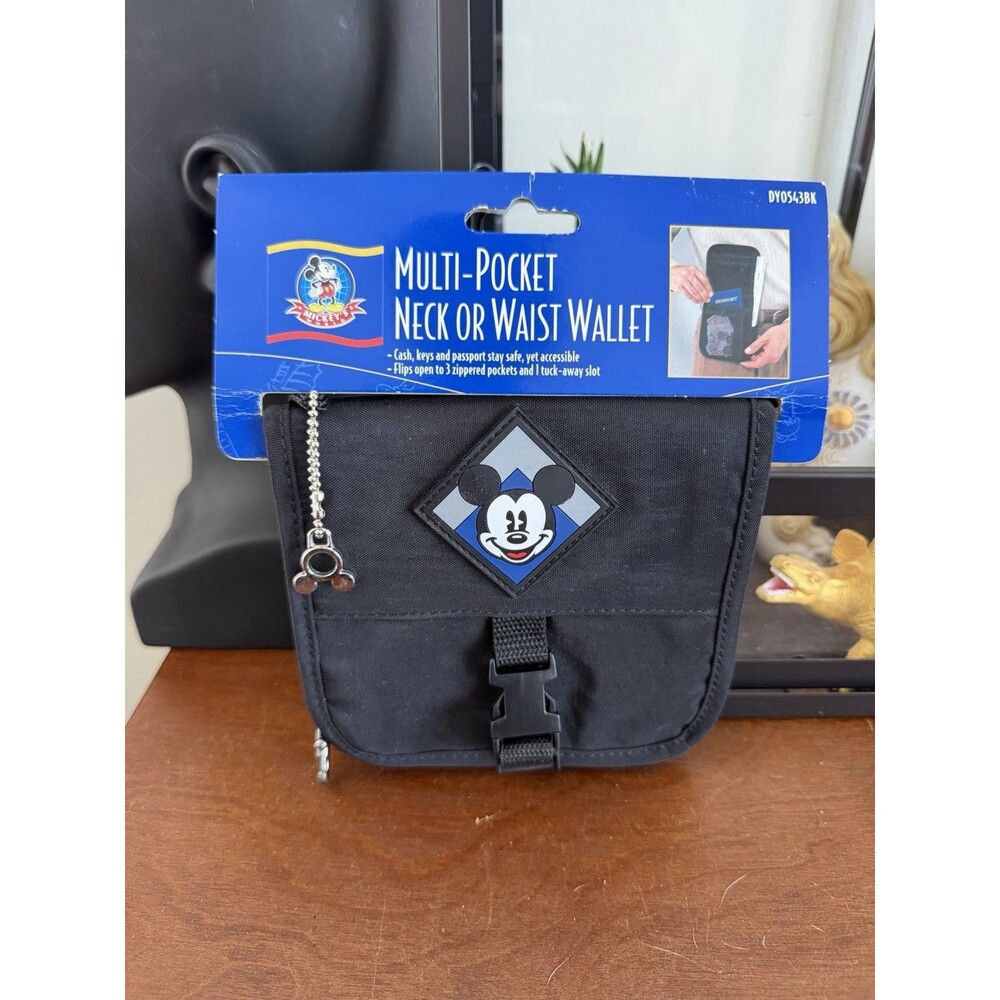 VTG Disney Mickeys World Multi-Pocket Neck Waist Wallet New Passport Holder Y2K